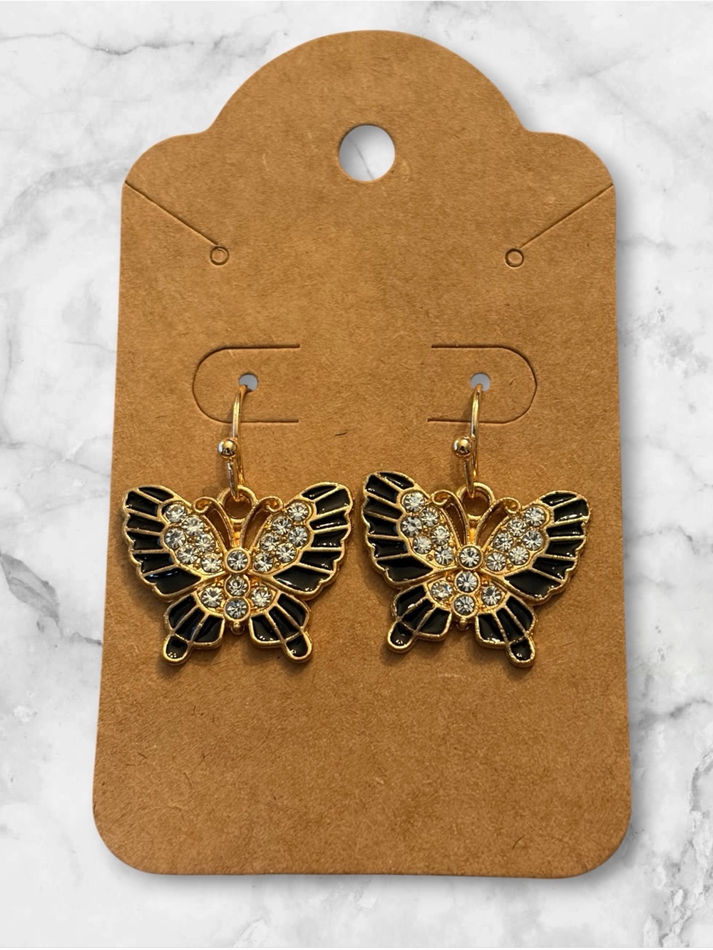 Gold & Black Butterfly Crystal Drop Earrings